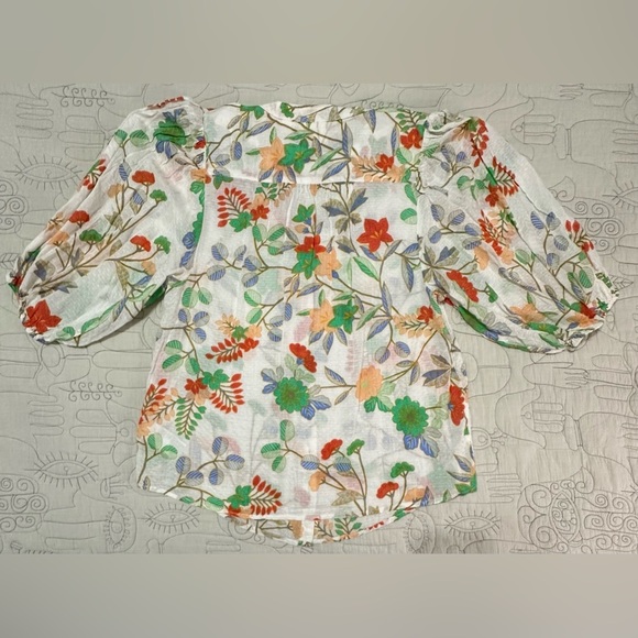 NWT Maeve Kalapana Blouse 12 Floral Balloon Cream Short Sleeves Button Down - Picture 7 of 14